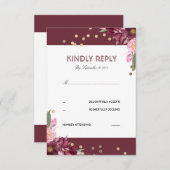 RSVP-Karte für Blumenburgunde und Golddots RSVP Karte (Vorne/Hinten)