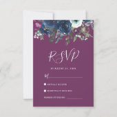 RSVP-Karte für Blumenplum Navy Blue Watercolor RSVP Karte (Vorderseite)