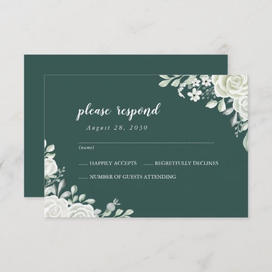 RSVP-Karte für Blumenzwiebeln mit grünem Leaf RSVP Karte (Vorne/Hinten)