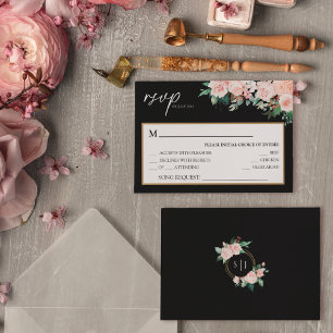 RSVP-Karte für Blush Floral Black Wedding Song Req RSVP Karte