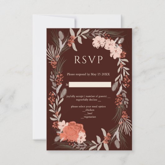 RSVP-Karte für Boho botanicals Brown and Cream Wed RSVP Karte (Vorderseite)
