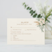 RSVP-Karte für Boho Pampas Grass & White Rose RSVP Karte (Stehend Vorderseite)