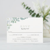 RSVP-Karte für botanische Hochzeiten in Dusty Sage RSVP Karte (Stehend Vorderseite)