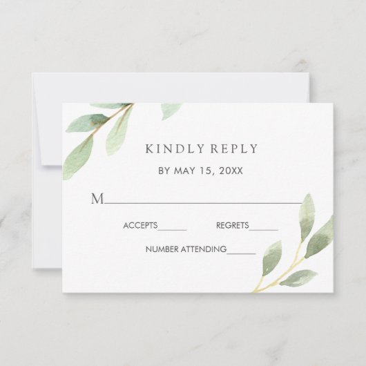 RSVP-Karte für botanische Hochzeiten in grünen Blä RSVP Karte (Vorderseite)