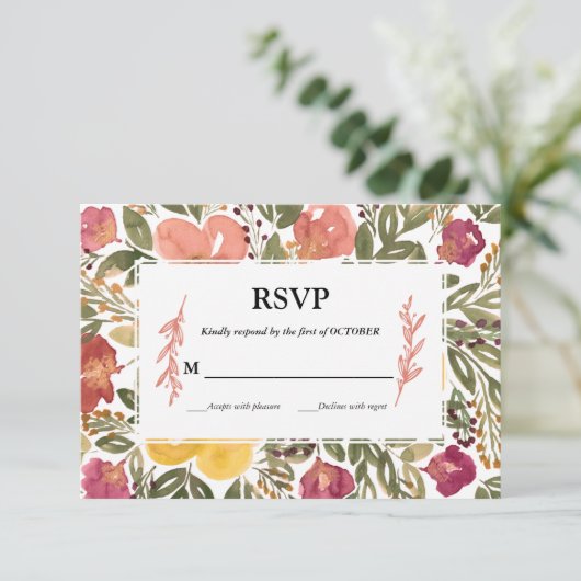 RSVP-Karte für botanisches Blütenzeichnen Einladung (Stehend Vorderseite)