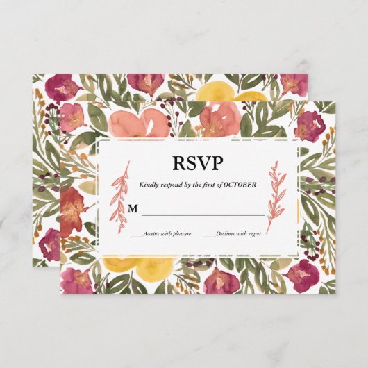 RSVP-Karte für botanisches Blütenzeichnen Einladung (Vorne/Hinten)