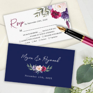 RSVP-Karte für Burgund Navy Blush Bloral Wedding Begleitkarte