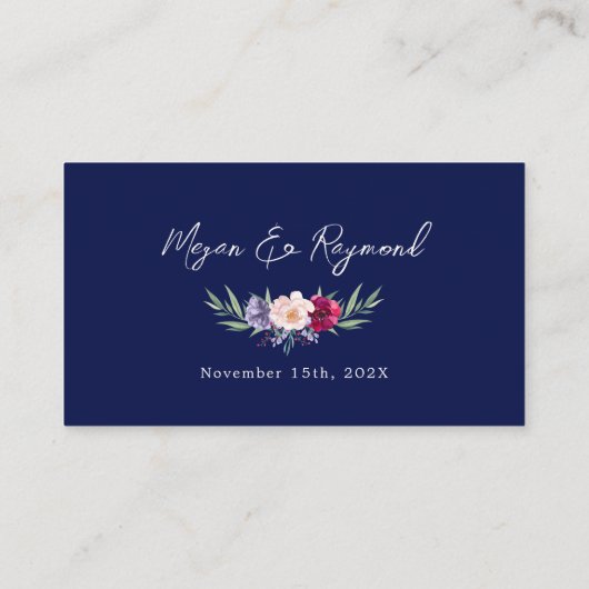 RSVP-Karte für Burgund Navy Blush Bloral Wedding Begleitkarte (Rückseite)