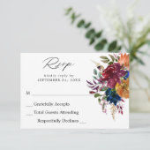 RSVP-Karte für Burgund & Navy Fall Floral RSVP Karte (Stehend Vorderseite)