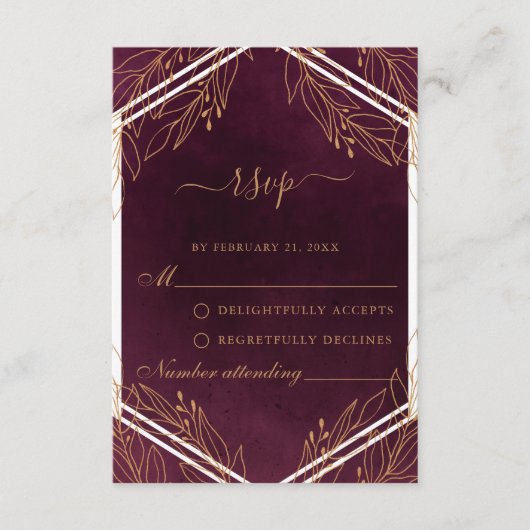 RSVP-Karte für Burgund und Gold-Hochzeiten Hinweiskarte (Vorderseite)