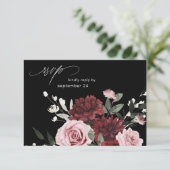 RSVP-Karte für Burgund und Rosa Blütenblüte 6 Blac RSVP Karte (Stehend Vorderseite)