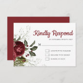 RSVP-Karte für Burgund und Weißblütenchic RSVP Karte (Vorne/Hinten)