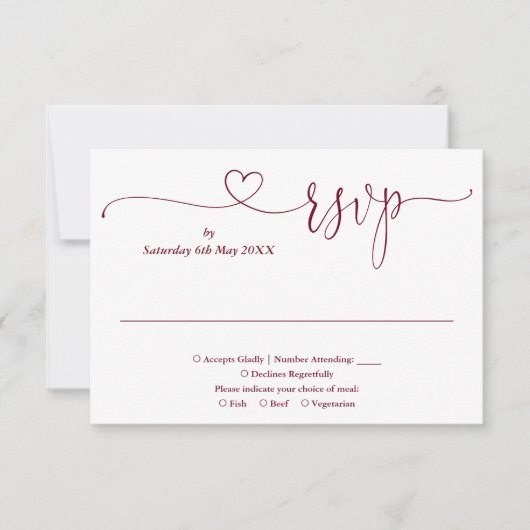 RSVP-Karte für Burgund und Weißes Script RSVP Karte (Vorderseite)