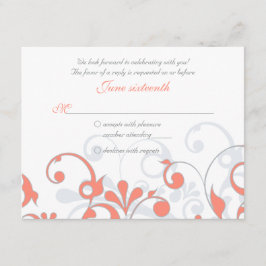 RSVP-Karte für Coral Gray White Abstrakt Floral We RSVP Karte