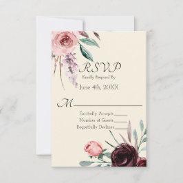 RSVP-Karte für Creme und Burgund-Floral Wedding RSVP Karte