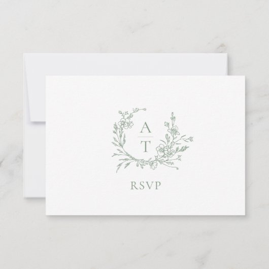 RSVP-Karte für das Hochzeitssage-Grün-Script-Wappe Einladung (Rückseite)