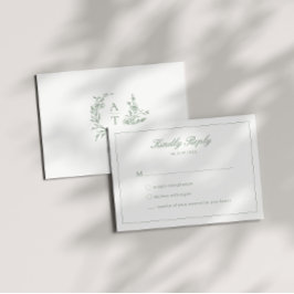 RSVP-Karte für das Hochzeitssage-Grün-Script-Wappe Einladung
