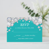 RSVP-Karte für den aquamarinen und Silver Diamond  RSVP Karte (Stehend Vorderseite)