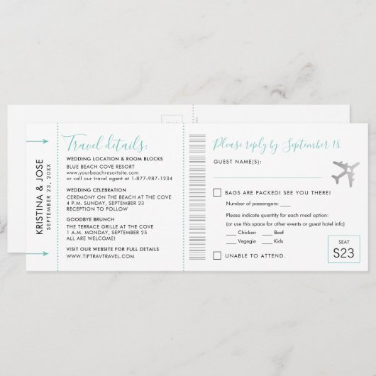 RSVP-Karte für den Boarding Pass-Zielticket abbrec (Vorne/Hinten)