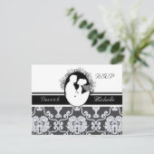 RSVP-Karte für den ersten Kiss Black and White Wed RSVP Karte (Stehend Vorderseite)