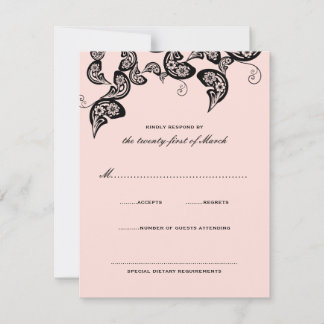 RSVP-Karte für die Blumenchic Peacock Black Pink W RSVP Karte