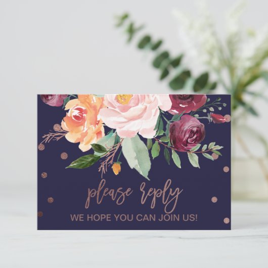 RSVP-Karte für die Goldene Rose im Herbst RSVP Karte (Stehend Vorderseite)