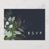 RSVP Karte für die "Greenery and Gold Leaf Navy" (Vorderseite)