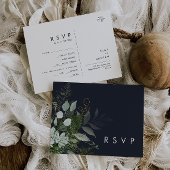 RSVP Karte für die "Greenery and Gold Leaf Navy"