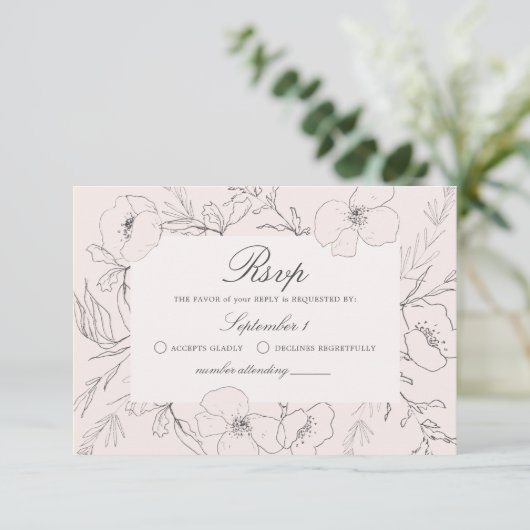 RSVP-Karte für die handgezeichnete Peony Blush Pin RSVP Karte (Stehend Vorderseite)