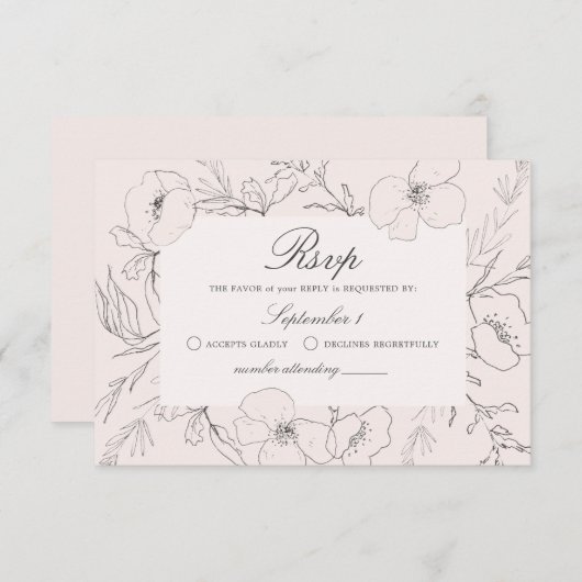 RSVP-Karte für die handgezeichnete Peony Blush Pin RSVP Karte (Vorne/Hinten)