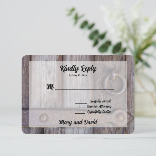 RSVP-Karte für die Hochzeit an der Handtür des Han RSVP Karte (Stehend Vorderseite)