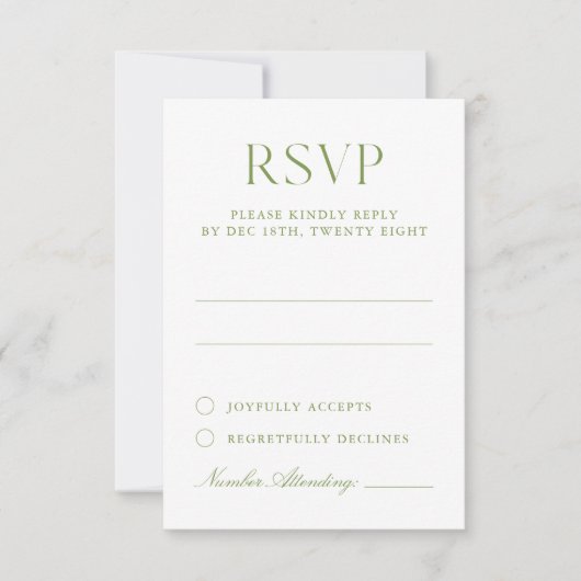 RSVP-Karte für die Hochzeit in Weiß und Grün RSVP Karte (Vorderseite)