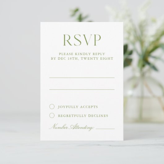 RSVP-Karte für die Hochzeit in Weiß und Grün RSVP Karte (Stehend Vorderseite)