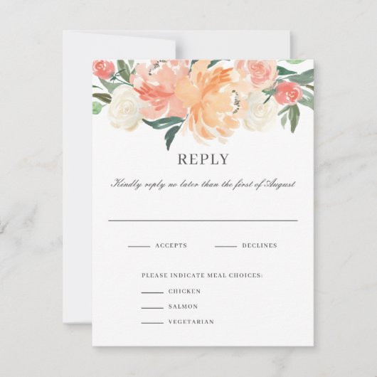 RSVP-Karte für die Hochzeit von Aquarellfarben mit Einladung (Vorderseite)