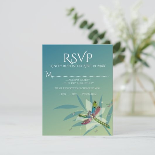 RSVP-Karte für die Hochzeit von Dragonfly RSVP Karte (Stehend Vorderseite)