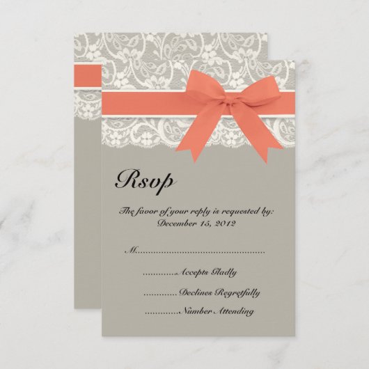 RSVP-Karte für die Hochzeit von Grau Korallen RSVP Karte (Vorne/Hinten)