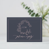 RSVP-Karte für die Hochzeit von Navy Blue Blush Pi RSVP Karte (Stehend Vorderseite)