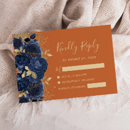 RSVP-Karte für die Hochzeit von Navy Gold Floral B RSVP Karte