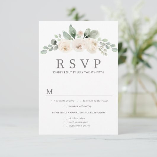 RSVP-Karte für die Hochzeit von weißer Blüte, Opti RSVP Karte (Stehend Vorderseite)