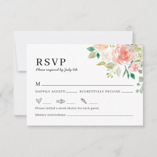 RSVP-Karte für die Hochzeitsfeier mit Blumenwasser RSVP Karte (Vorderseite)