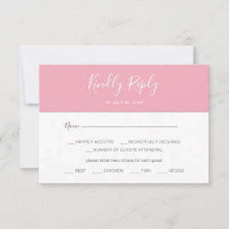 RSVP-Karte für die horizontale rosa einfache Menüw RSVP Karte