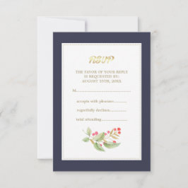 RSVP-Karte für die Navy Blue Watercolor Berry Bran RSVP Karte