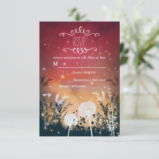 RSVP-Karte für die Red Night Sky Stars & Foliage RSVP Karte (Stehend Vorderseite)