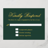 RSVP-Karte für die traditionelle Waldgrüne Hochzei Folie Einladungspostkarte (Vorderseite)