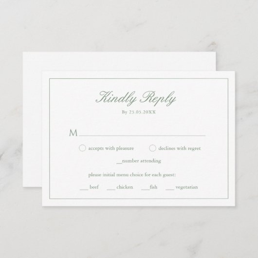 RSVP-Karte für die Wahl des Hochzeitssags Green Mo Einladung (Vorne/Hinten)