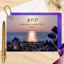 RSVP-Karte für die Winterhochzeit bei Sonnenunterg