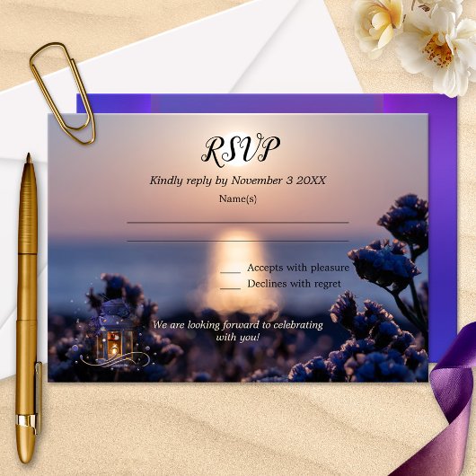 RSVP-Karte für die Winterhochzeit bei Sonnenunterg Einladung