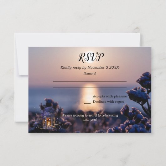 RSVP-Karte für die Winterhochzeit bei Sonnenunterg Einladung (Vorderseite)