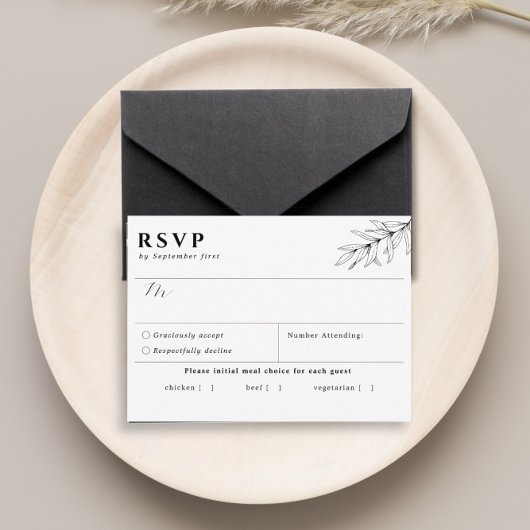RSVP-Karte für einfache botanische Schwarz-weiße M RSVP Karte