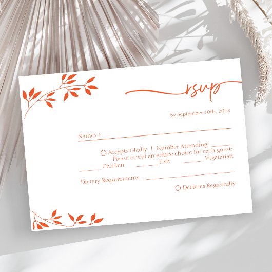RSVP-Karte für einfache Orange Spring Wedding Menü